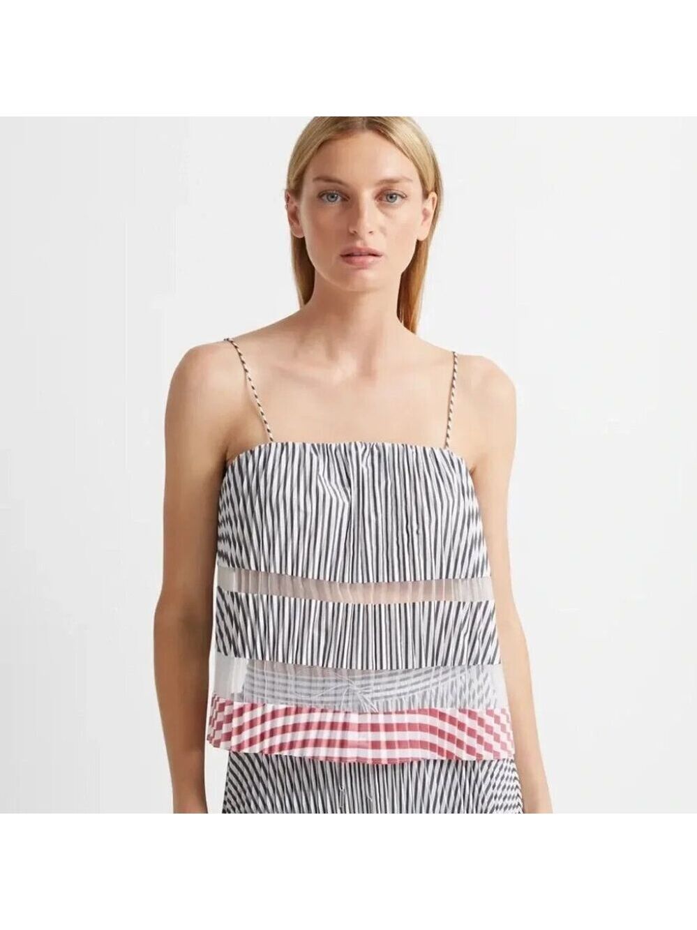 New Club Monaco Sunburst Pleated Sheer Tank Blouse size M